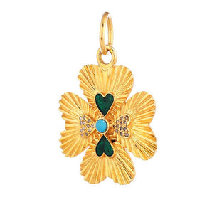 Pave Diamond & Turquoise Four Leaf Clover Pendant, (DPM-1333)