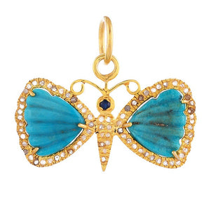 Pave Diamond & Turquoise With Blue Sapphire Butterfly Pendant, (DPM-1344)