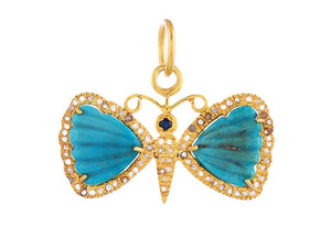 Pave Diamond & Turquoise With Blue Sapphire Butterfly Pendant, (DPM-1344)