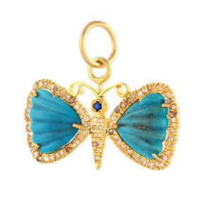 Pave Diamond & Turquoise With Blue Sapphire Butterfly Pendant, (DPM-1344)