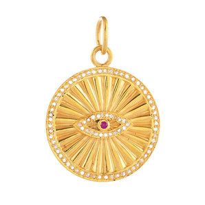 Pave Diamond & Amethyst Fluted Evil Eye Pendant, (DPM-1329)