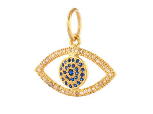 Pave Diamond & Blue Sapphire Evil Eye Pendant, (DPM-1338)