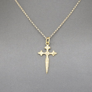 14k Solid Gold & Diamond Dagger Midevil Inspired Pendant, (14K-DP-005)