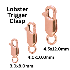 14K Rose Gold Filled Lobster Clasp with Open Ring, Lobster Claw Clasp Available in 3 Sizes - 3x8mm, 4x10mm, 4.5x12mm, (RG-850)