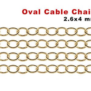 14K Gold Filled Fine Flat Oval Cable Chain, 2.6x4 mm, (GF-004)