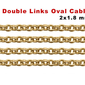 14K Gold Filled Double Links Oval Cable Chain, 2x1.8 mm, (GF-006)