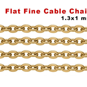 14K Gold Filled Flat Fine Oval Cable Chain, 1.2x1 mm, (GF-007)