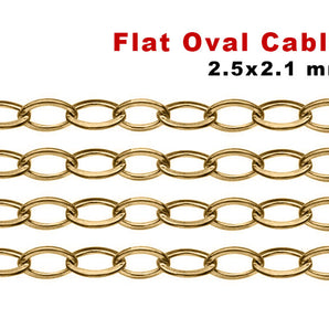 14K Gold Filled Flat Oval Cable Chain, 2.5x2.1 mm, (GF-009)