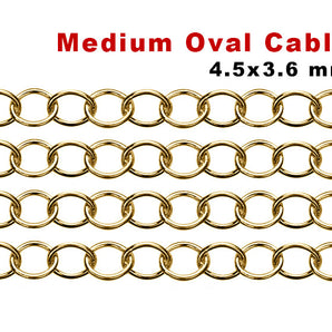 14K Gold Filled Oval Cable Medium Weight Chain, 4.5x3.6 mm, (GF-010)