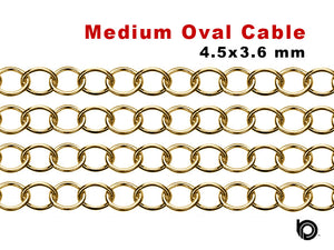 14K Gold Filled Oval Cable Medium Weight Chain, 4.5x3.6 mm, (GF-010)