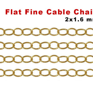 14K Gold Filled Flat Fine Cable Chain, 2x1.6 mm, (GF-012)