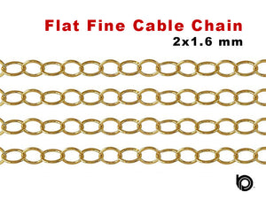 14K Gold Filled Flat Fine Cable Chain, 2x1.6 mm, (GF-012)