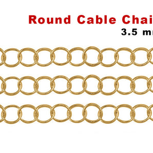 14K Gold Filled Round Cable Chain, 3.5 mm, (GF-013)