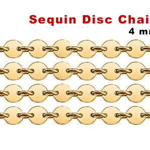 Gold Filled Round Sequin Disc Chain, 4 mm Round Disc, (GF-018)