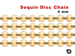 Gold Filled Round Sequin Disc Chain, 4 mm Round Disc, (GF-018)