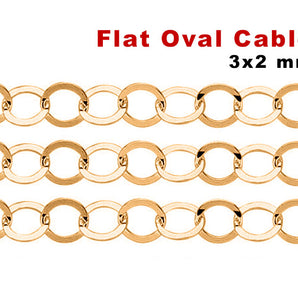 Gold Filled Heavy Flat Oval Cable Chain, 3x2 mm links, (GF-022)