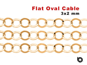 Gold Filled Heavy Flat Oval Cable Chain, 3x2 mm links, (GF-022)