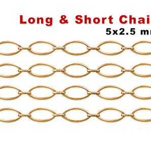 Gold Filled Long and Short Cable Chain, 5x2.5 mm, (GF-023)