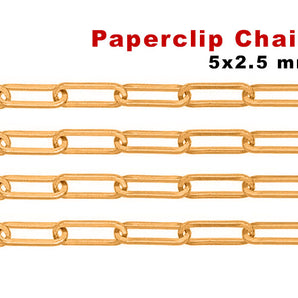 Gold Filled Flat Paperclip Chain, 5x2.5 mm, (GF-025)