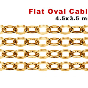 14K Gold Filled Flat Oval Cable medium weight Chain, 4.5x3.5 mm, (GF-033)