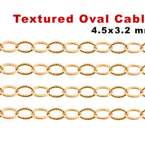 14K Gold Filled Etched Textured Pattern Flat Oval Cable Chain, 4.5x3.2 mm, (GF-034)