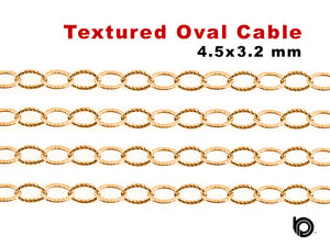 14K Gold Filled Etched Textured Pattern Flat Oval Cable Chain, 4.5x3.2 mm, (GF-034)