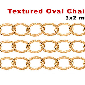 14K Gold Filled Textured Pattern Oval Cable Chain, 3x2 mm, (GF-036)