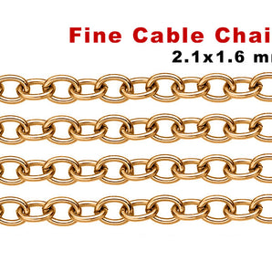 14K Gold Filled Fine Cable Chain, 2.1x1.6 mm, (GF-037)