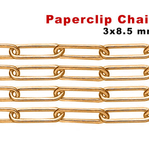 14K Gold Filled heavy Flat paperclip chain, 3x8.5 mm, (GF-038)