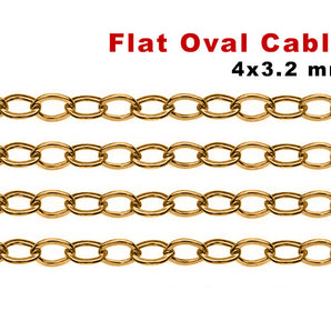 14K Gold Filled Flat Oval Cable Chain, 4x3.2 mm Flat Cable, (GF-041)