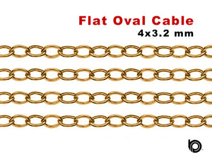 14K Gold Filled Flat Oval Cable Chain, 4x3.2 mm Flat Cable, (GF-041)