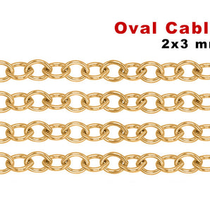 14K Gold Filled Elongated Oval Cable Chain, 2x3 mm, (GF-042)