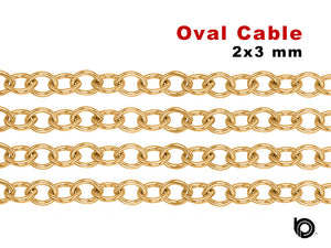 14K Gold Filled Elongated Oval Cable Chain, 2x3 mm, (GF-042)