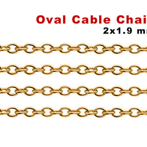 14K Gold Filled Oval Cable Chain, 2x1.9 mm Links, (GF-044)