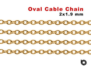 14K Gold Filled Oval Cable Chain, 2x1.9 mm Links, (GF-044)