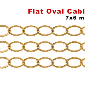 14K Gold Filled Large Flat Oval medium weight Cable Chain, 7x6 mm, (GF-045)