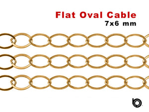 14K Gold Filled Large Flat Oval medium weight Cable Chain, 7x6 mm, (GF-045)