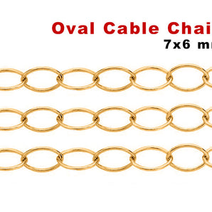 14K Gold Filled Large Oval medium weight Cable Chain, 7x6 mm, (GF-046)