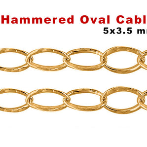 14K Gold Filled Hammered Oval Cable Chain, 5x3.5 mm, (GF-056)