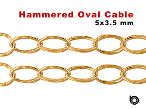 14K Gold Filled Hammered Oval Cable Chain, 5x3.5 mm, (GF-056)