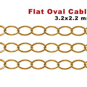 14k Gold Filled Flat Oval Cable Chain, 3.2 x 2.2 mm Links, (GF-058)