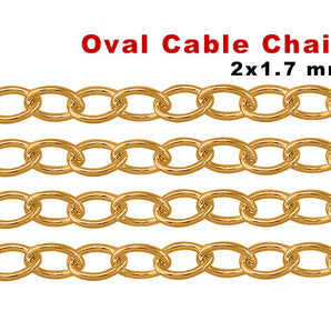 14K Gold Filled Medium Weight Oval Cable chain, 2x1.7 mm, (GF-060)