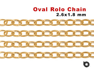 14K Gold Filled Oval Rolo Chain, 2.6x1.80 mm, (GF-061)