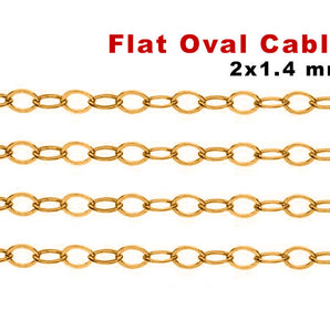 14K Gold Filled Flat Oval Cable Chain, 2x1.4 mm, (GF-063)