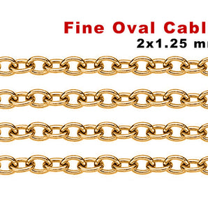 14K Gold Filled Fine Oval Cable Chain, 2x1.25 mm, (GF-064)