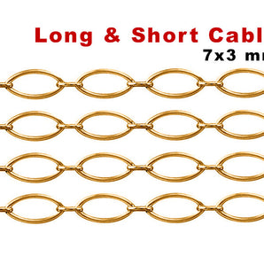 14K Gold Filled Long and Short Cable Chain, 7x3 mm, (GF-065)