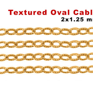 14K Gold Filled Textured Pattern Oval Cable Chain, 2x1.25 mm, (GF-066)