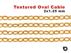 14K Gold Filled Textured Pattern Oval Cable Chain, 2x1.25 mm, (GF-066)
