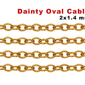 14K Gold Filled Dainty Oval Cable Chain, 2x1.4 mm, (GF-067)