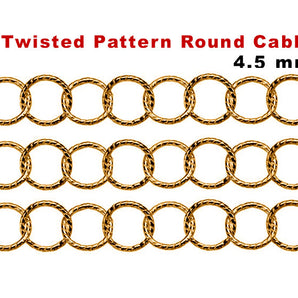 14K Gold Filled Twisted Wire Round Cable Chain, 4.5 mm, (GF-078)